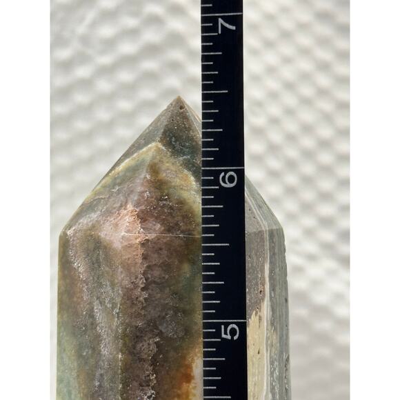 Ocean Jasper Tower Point | 516g | 6.5” Tall | Raw & Polished Crystal Decor - Picture 8 of 9